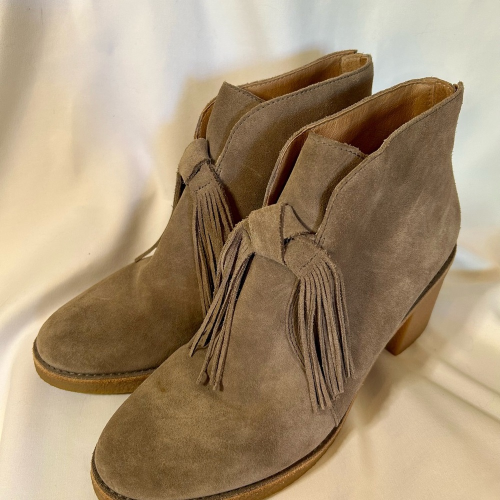 UGG Ankle Boot with Chunky Heel & Fringe